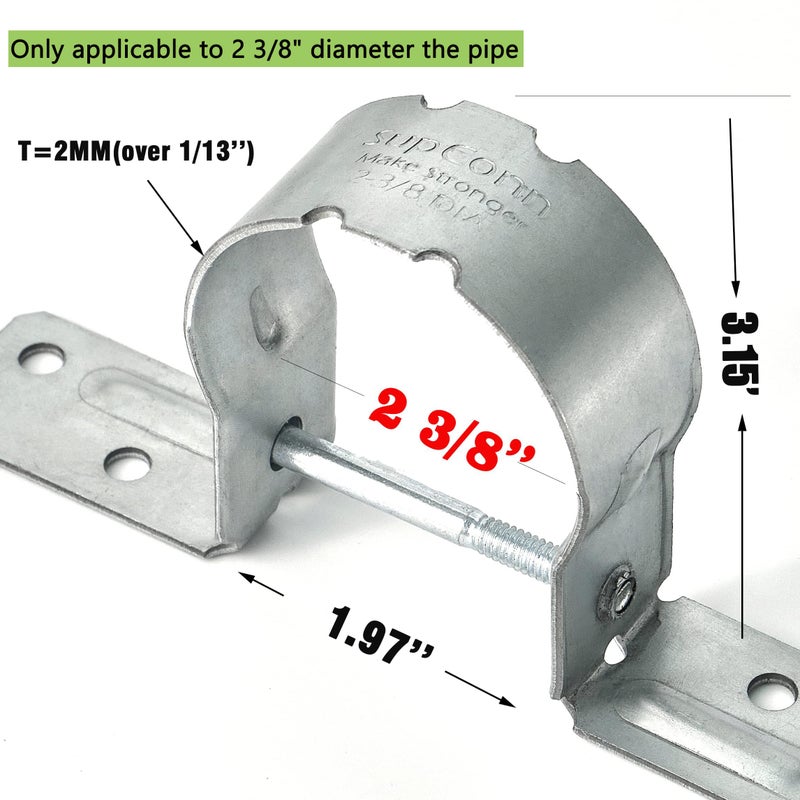 SupConn 2-3/8"" Fence Brackets(24Pcs)  Galvanized Pipe Grip Tie Steel to Wood Fence Bracket Metal Brackets for Metal Posts (No Include Screws) - Image 2